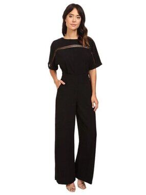 Adelyn Rae Black Wide Leg Jumpsuit XS | Dressy One Piece Lace Detail Short Sleev
